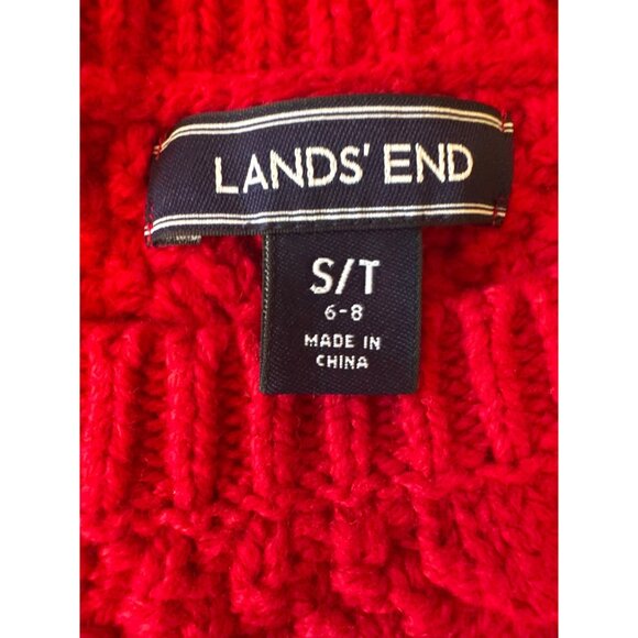 Lands End Red Cable Knit Sweater S/T 6-8 Cotton/Nylon/Acrylic/Wool Womens Appare - Picture 2 of 6